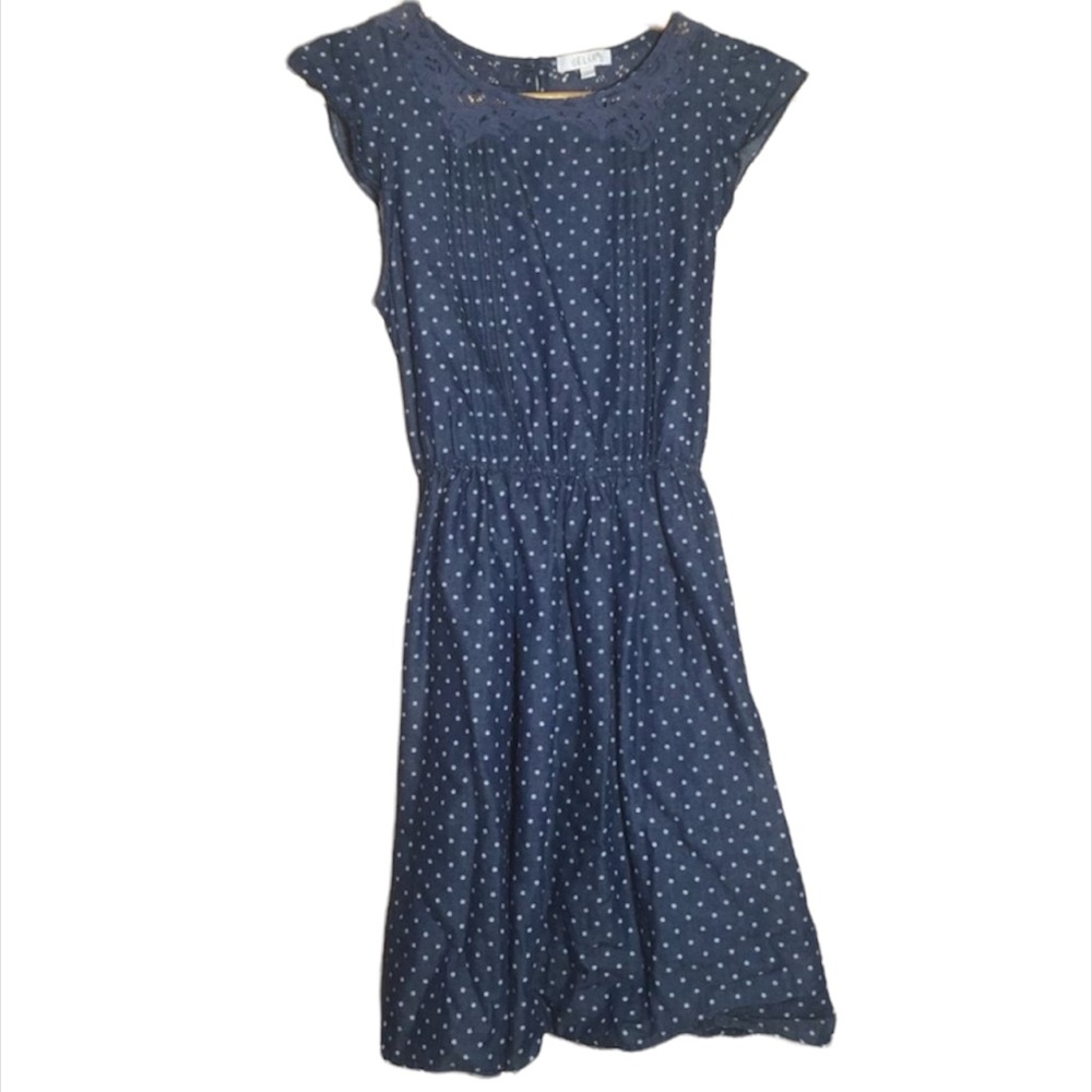 VTG Y2K dELiA*s Lace Cotton Blue & White Polka Dot Dress RARE Vintage Midi Mini